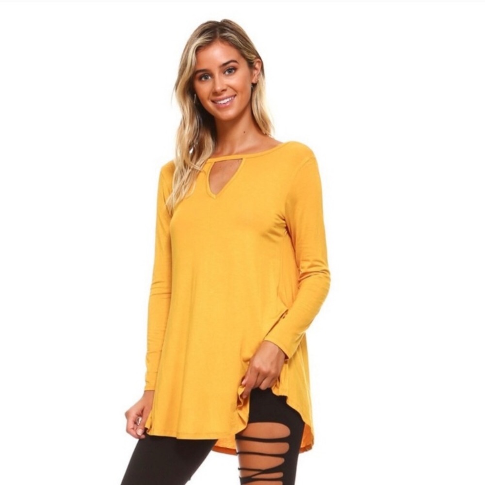 Long Sleeve Keyhole Tunic- Mustard